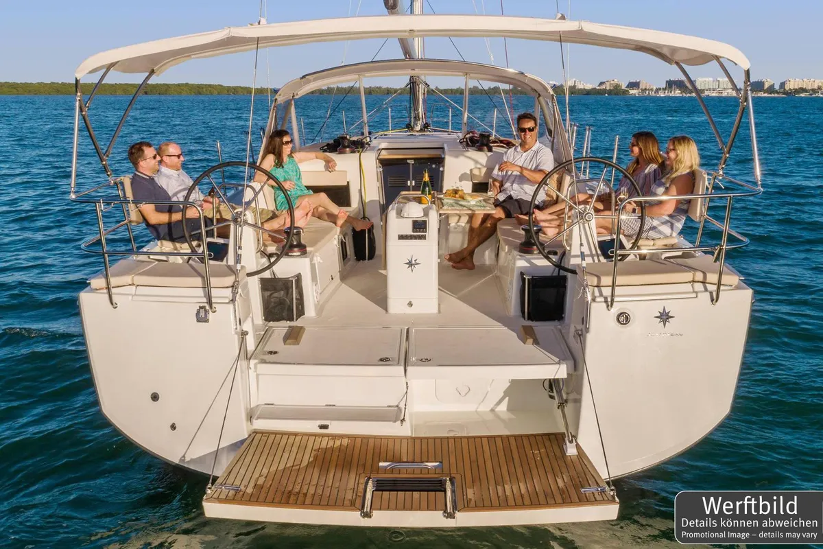 Deck of Poseidon, a Jeanneau Sun Odyssey 490 sailboat at Grad Biograd na Moru, Croatia