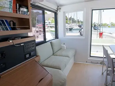 Galley of Ela Thalasa III, a Bali Catsmart catamaran at Lefkada, Greece