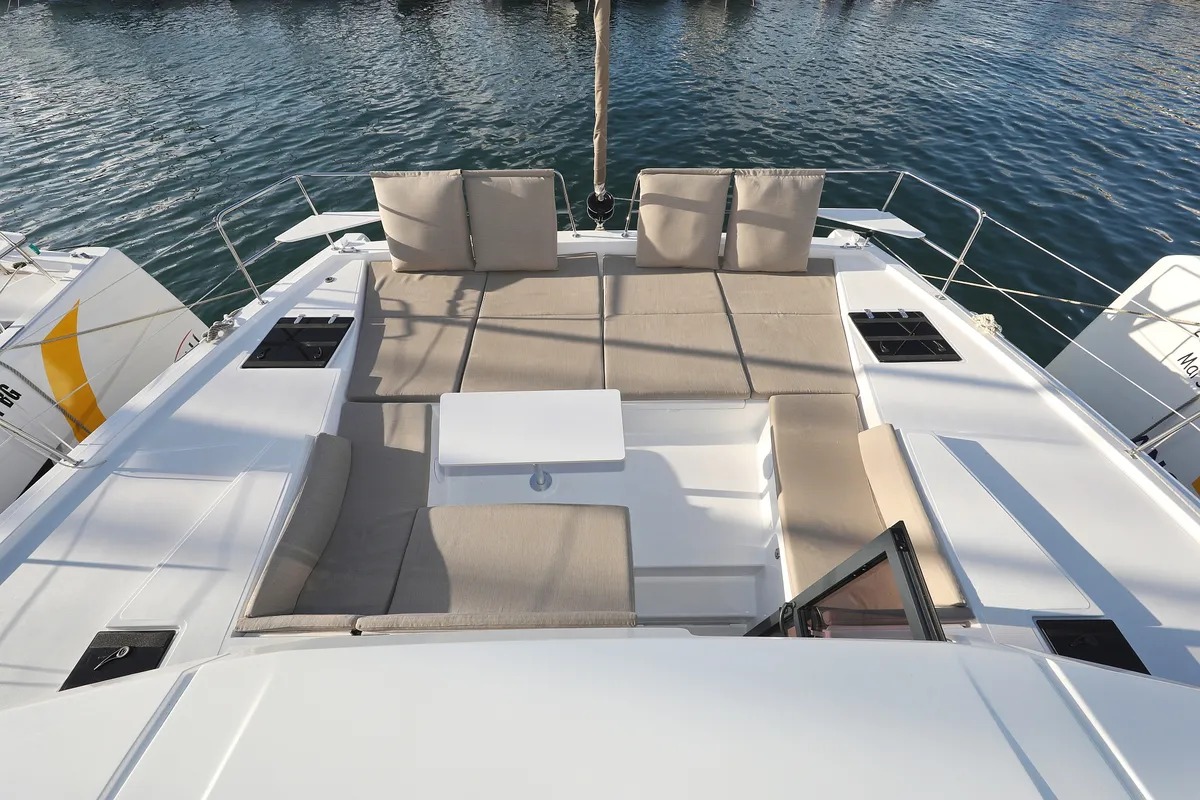 Deck of Aurora, a Bali 4.2 catamaran at Grad Vodice, Croatia