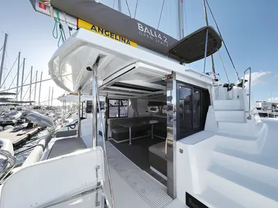 Deck of Aurora, a Bali 4.2 catamaran at Grad Vodice, Croatia