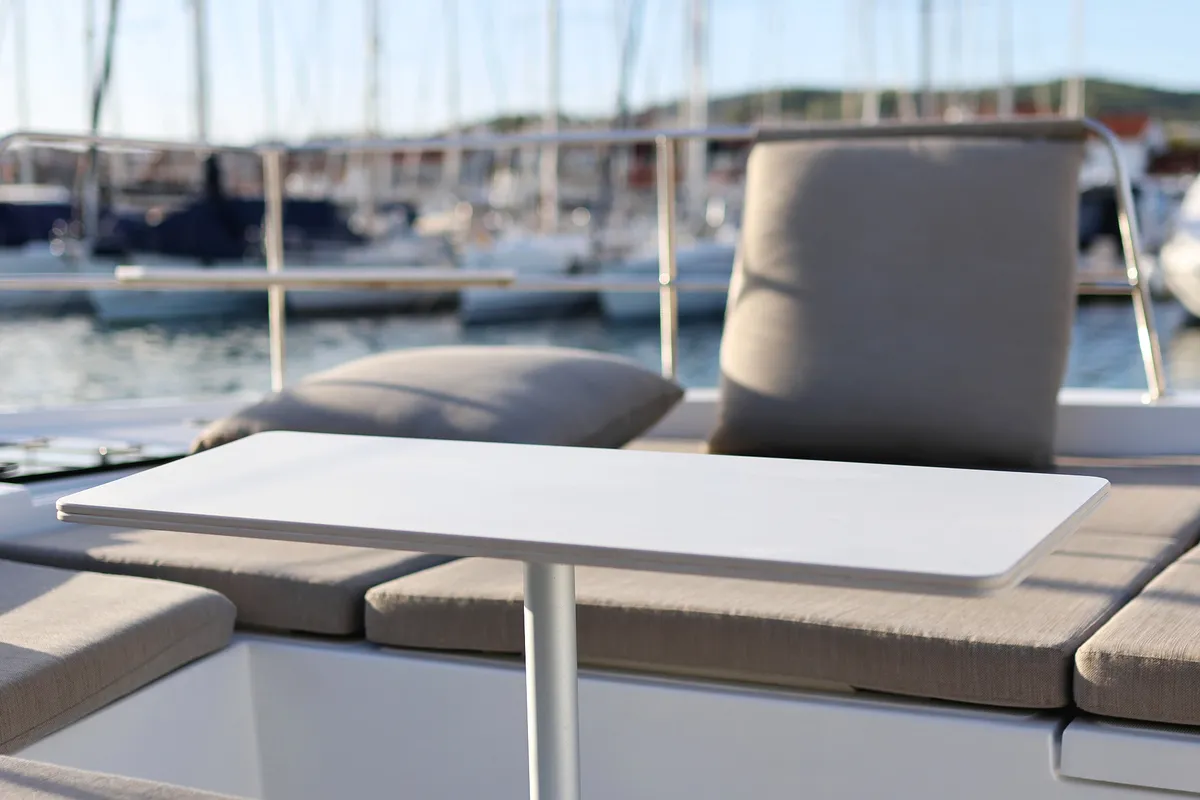 Deck of Aurora, a Bali 4.2 catamaran at Grad Vodice, Croatia