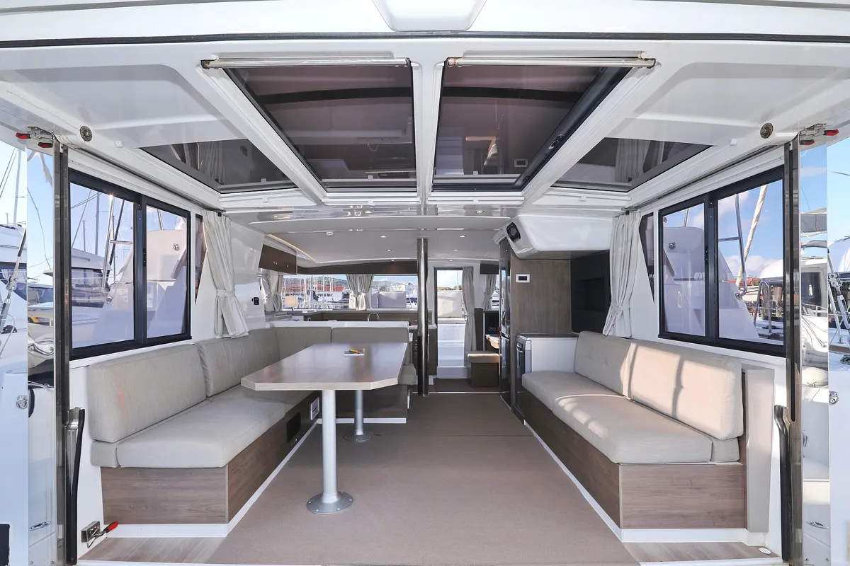Salon of Aurora, a Bali 4.2 catamaran at Grad Vodice, Croatia