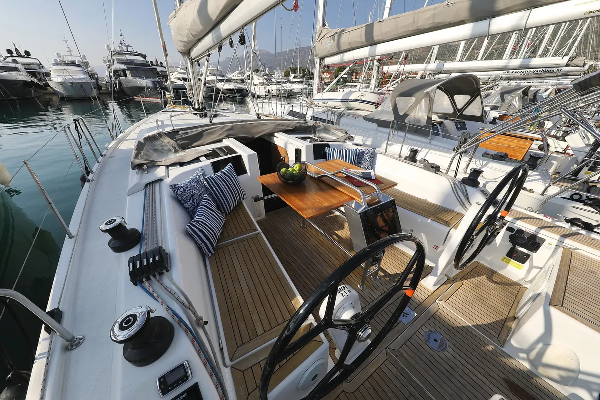 Deck of Take A Break, a Hanse 415 sailboat at Grad Kaštela, Croatia