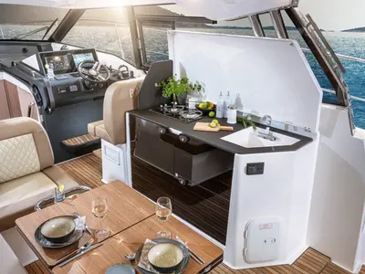 Galley of Hannah, a Bavaria SR38 Hard Top motor yacht at Grad Trogir, Croatia
