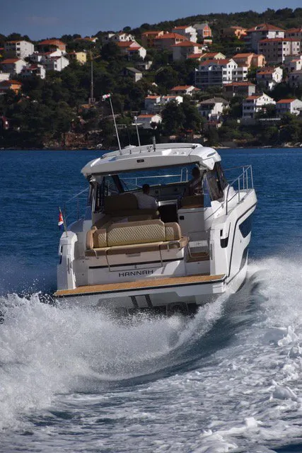 Exterior view of Hannah, a Bavaria SR38 Hard Top motor yacht at Grad Trogir, Croatia