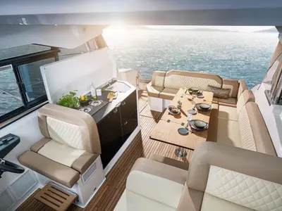 Salon of Hannah, a Bavaria SR38 Hard Top motor yacht at Grad Trogir, Croatia