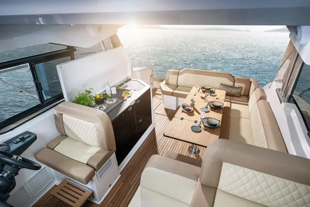 Salon of Hannah, a Bavaria SR38 Hard Top motor yacht at Grad Trogir, Croatia