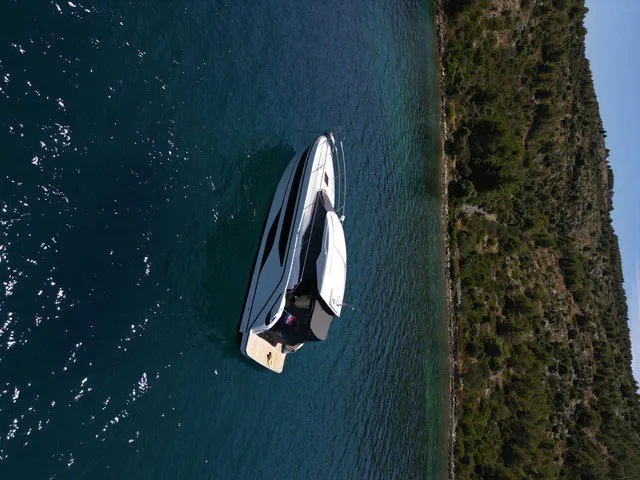 Exterior view of Hannah, a Bavaria SR38 Hard Top motor yacht at Grad Trogir, Croatia
