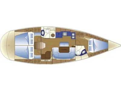 Floor plan of Constantina, a Bavaria 43 Cruiser sailboat at Kos, Greece