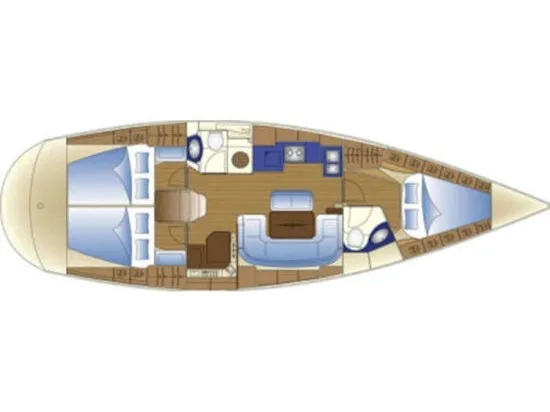Floor plan of Constantina, a Bavaria 43 Cruiser sailboat at Kos, Greece