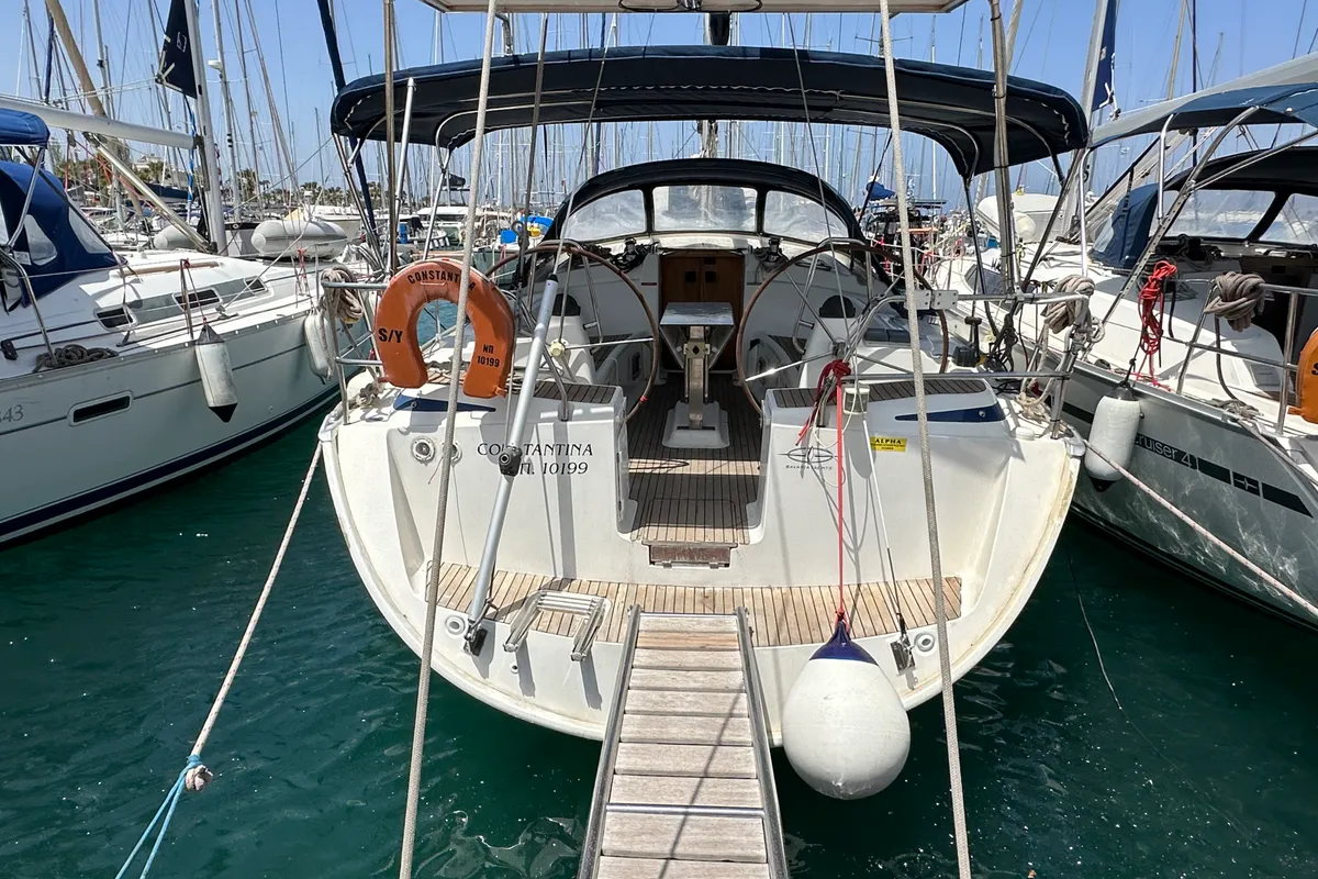 Exterior view of Constantina, a Bavaria 43 Cruiser sailboat at Kos, Greece