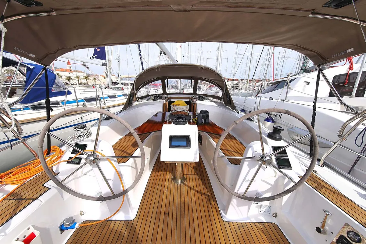 Cockpit of Spirit of Freedom, a Bavaria Cruiser 34 sailboat at Grad Pula, Croatia