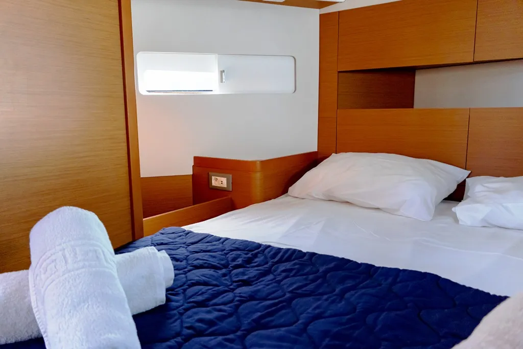 Cabin on Laertes, a Jeanneau Sun Odyssey 410 sailboat at Kos, Greece