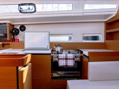 Galley of Laertes, a Jeanneau Sun Odyssey 410 sailboat at Kos, Greece