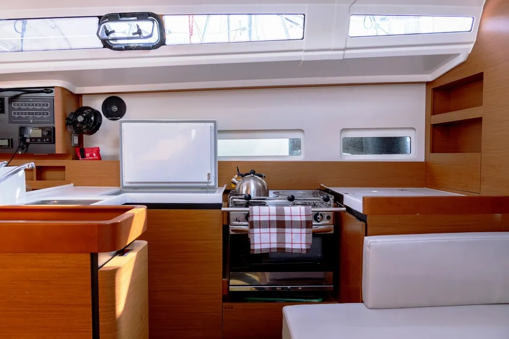 Galley of Laertes, a Jeanneau Sun Odyssey 410 sailboat at Kos, Greece