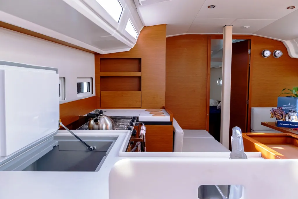 Galley of Laertes, a Jeanneau Sun Odyssey 410 sailboat at Kos, Greece