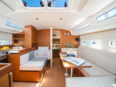 Salon of Laertes, a Jeanneau Sun Odyssey 410 sailboat at Kos, Greece