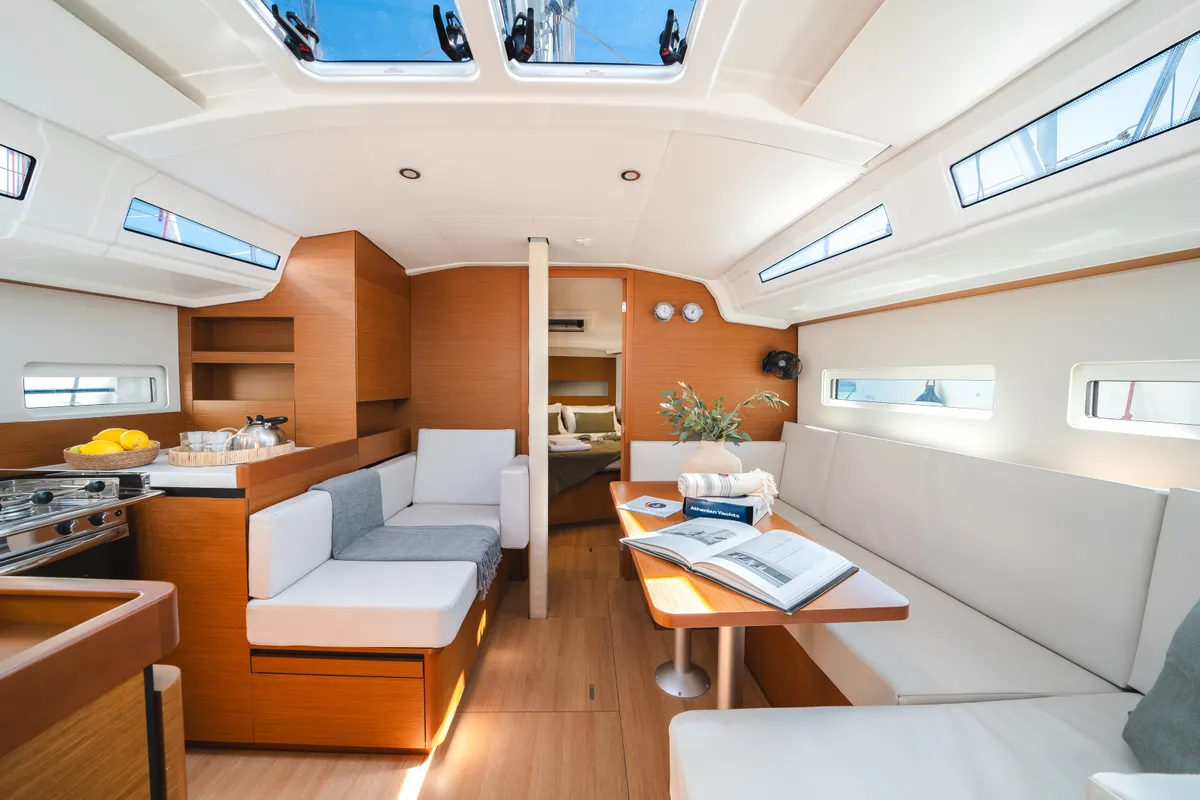 Salon of Laertes, a Jeanneau Sun Odyssey 410 sailboat at Kos, Greece
