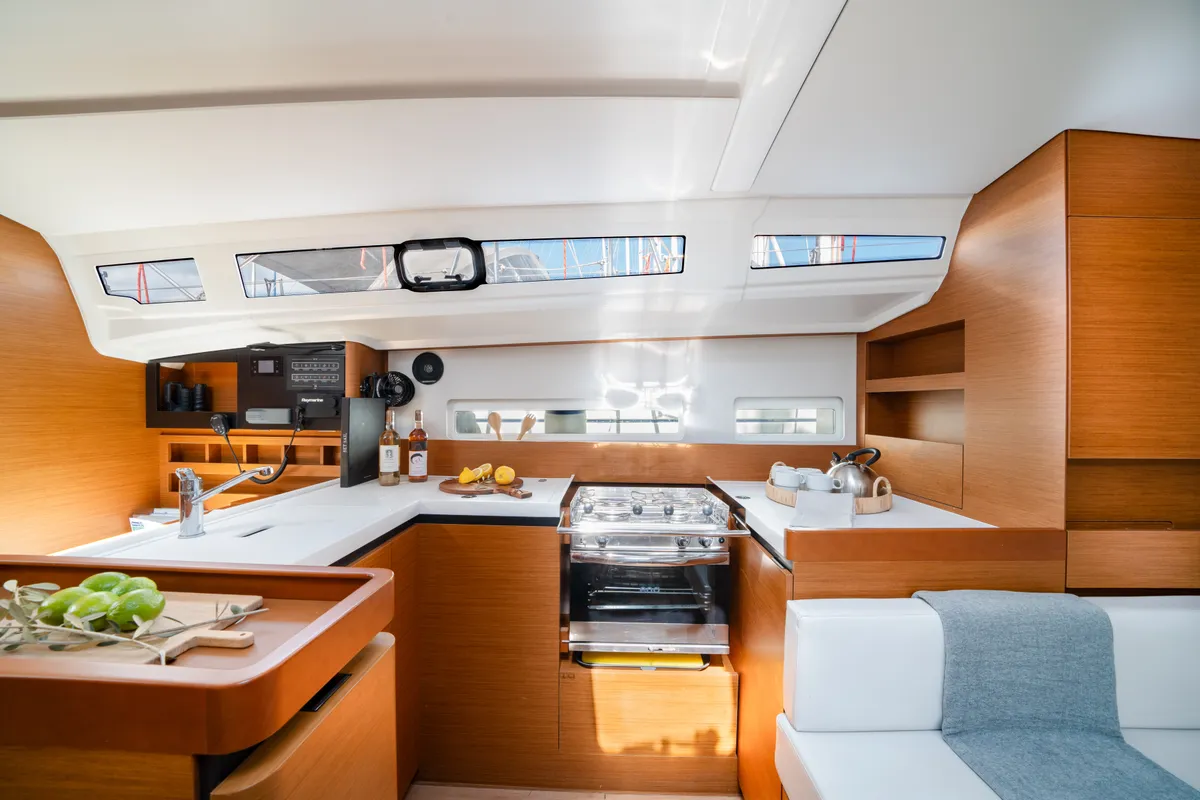 Galley of Laertes, a Jeanneau Sun Odyssey 410 sailboat at Kos, Greece