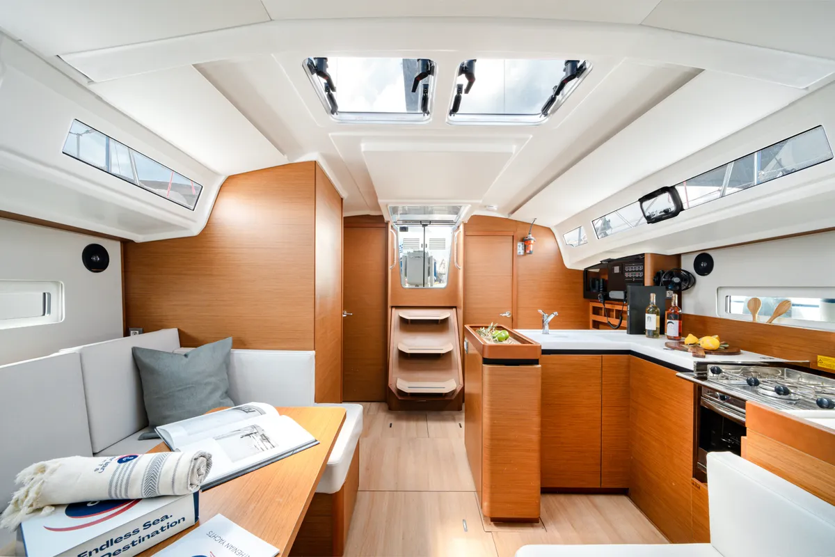 Salon of Laertes, a Jeanneau Sun Odyssey 410 sailboat at Kos, Greece
