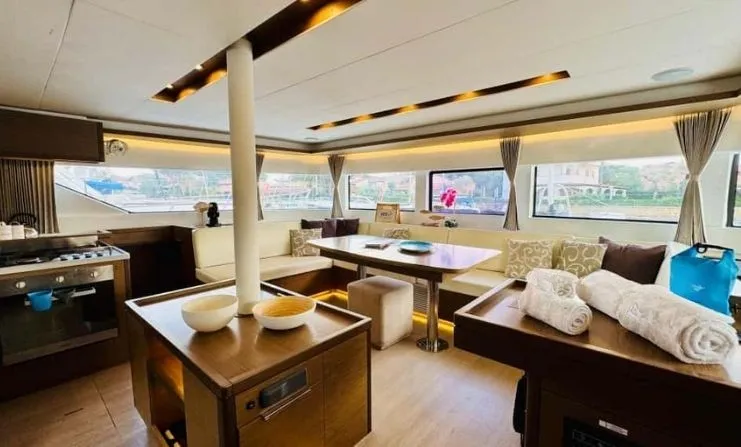 Salon of Thor, a Lagoon 50 catamaran at Olbia, Italy