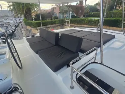 Cockpit of Thor, a Lagoon 50 catamaran at Olbia, Italy