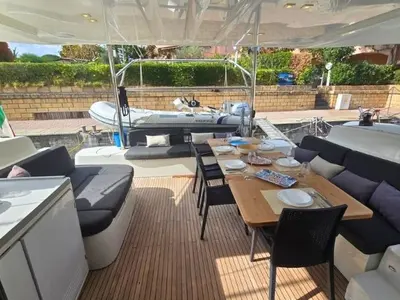Deck of Thor, a Lagoon 50 catamaran at Olbia, Italy