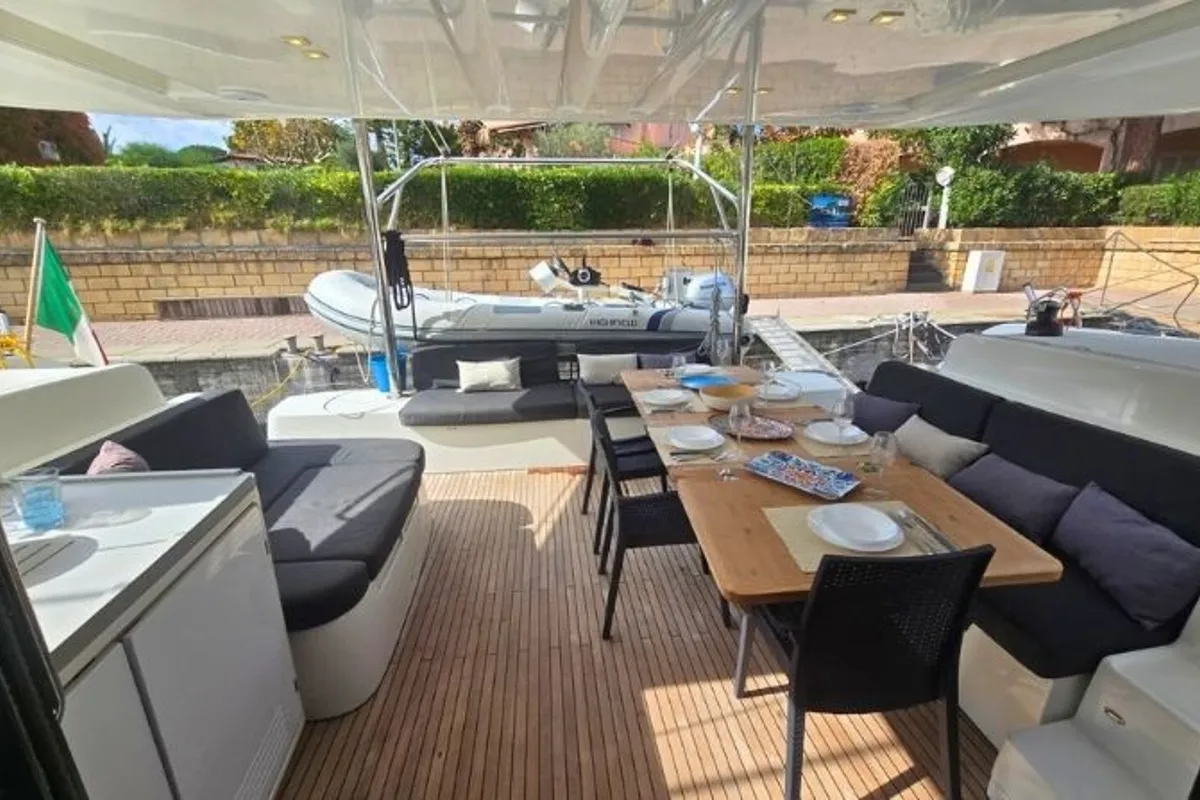 Deck of Thor, a Lagoon 50 catamaran at Olbia, Italy