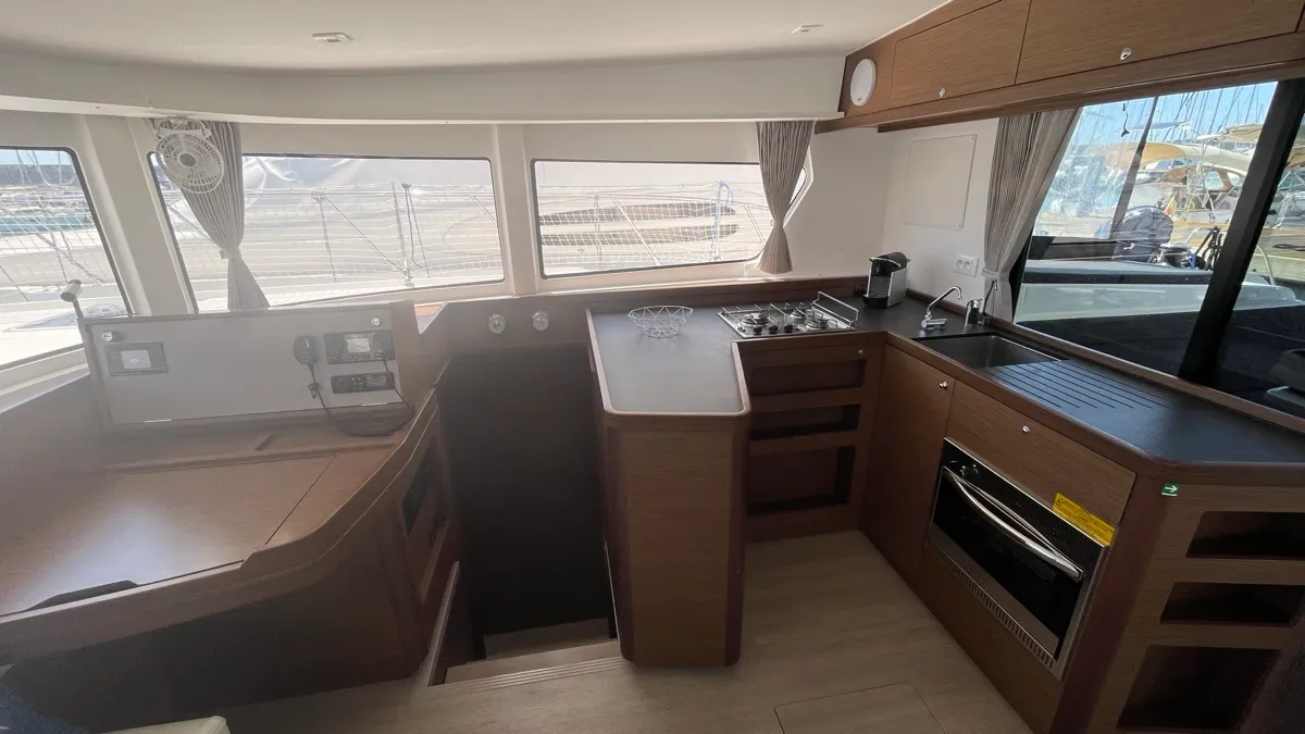 Galley of Bellatrix, a Lagoon 42 catamaran at Rosignano Solvay, Italy