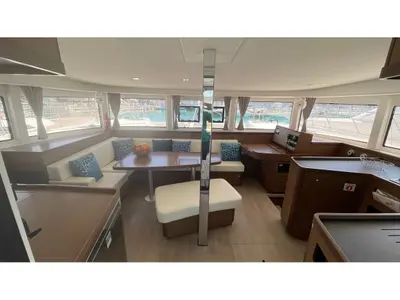 Salon of Bellatrix, a Lagoon 42 catamaran at Rosignano Solvay, Italy