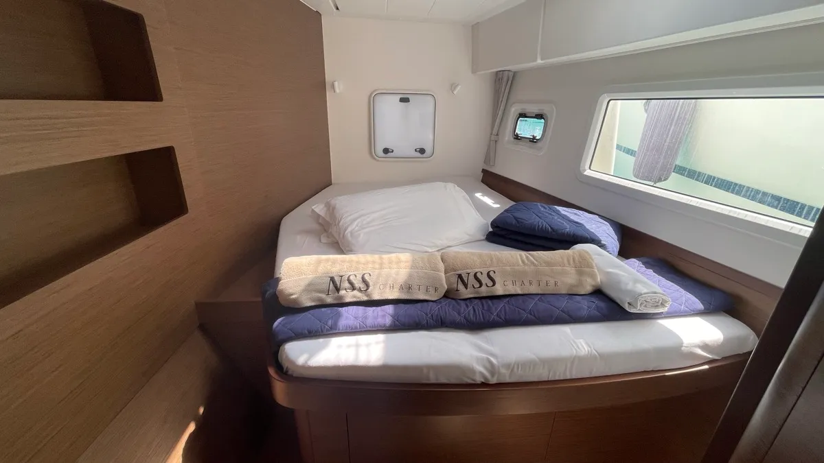 Cabin on Bellatrix, a Lagoon 42 catamaran at Rosignano Solvay, Italy