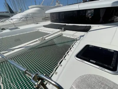 Deck of Bellatrix, a Lagoon 42 catamaran at Rosignano Solvay, Italy