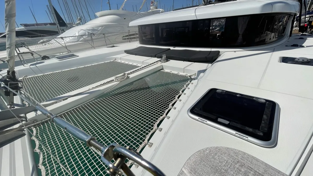 Deck of Bellatrix, a Lagoon 42 catamaran at Rosignano Solvay, Italy