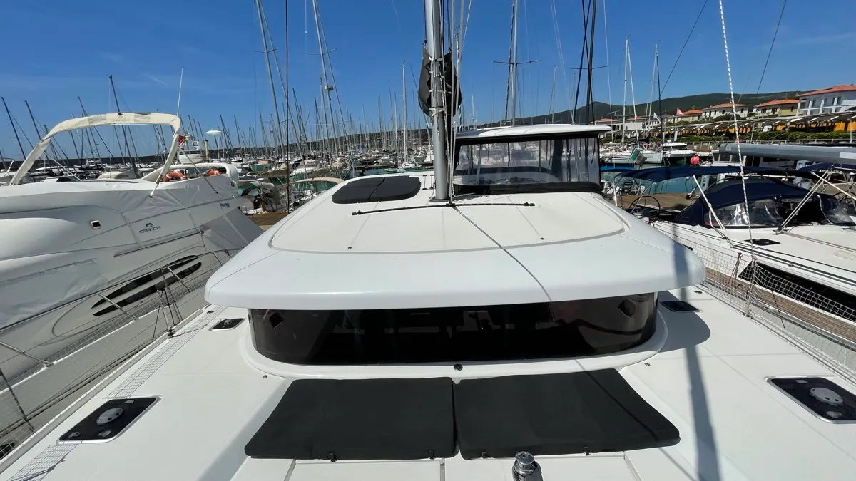 Deck of Bellatrix, a Lagoon 42 catamaran at Rosignano Solvay, Italy