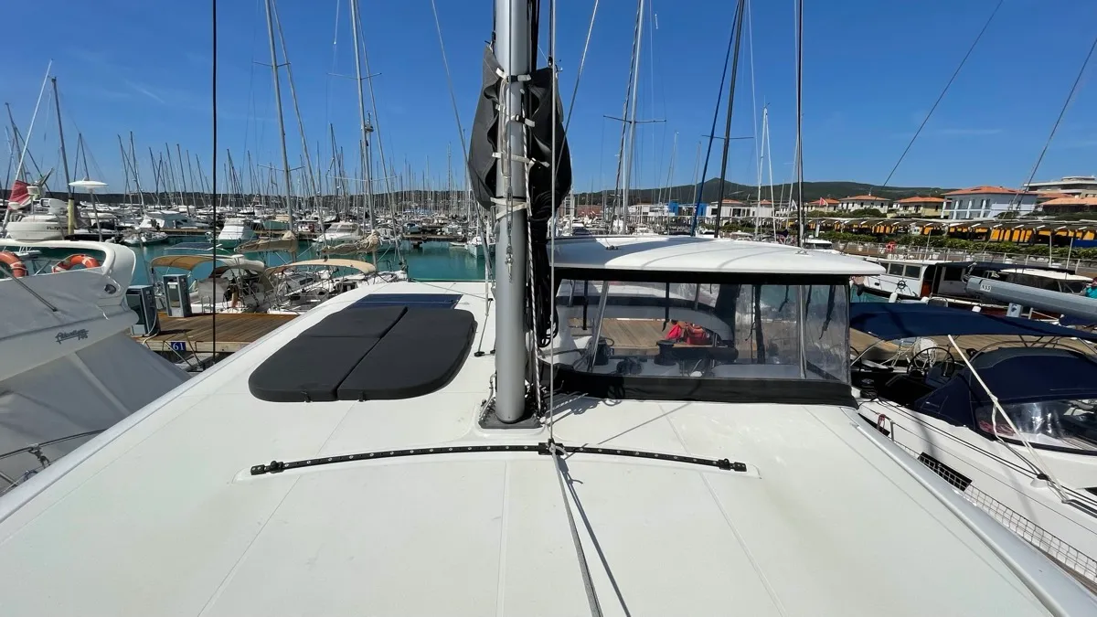 Deck of Bellatrix, a Lagoon 42 catamaran at Rosignano Solvay, Italy