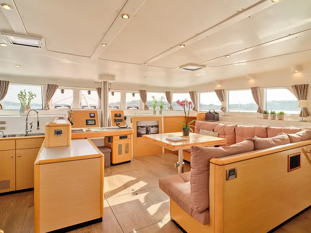 Salon of Sophia, a Lagoon 50 catamaran at Athens, Greece