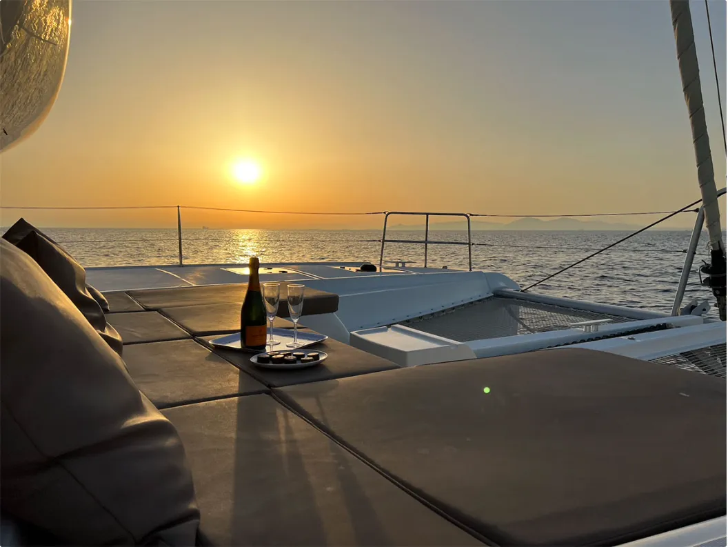 Deck of Sophia, a Lagoon 50 catamaran at Athens, Greece