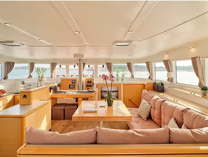 Salon of Sophia, a Lagoon 50 catamaran at Athens, Greece
