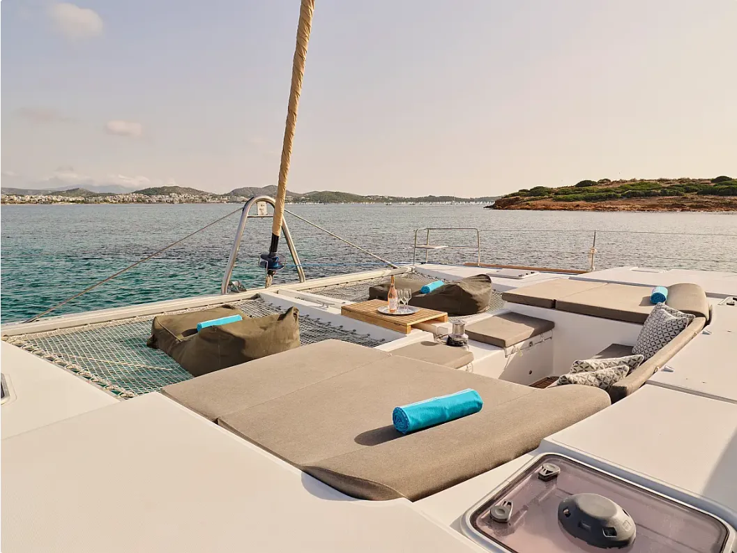 Deck of Sophia, a Lagoon 50 catamaran at Athens, Greece