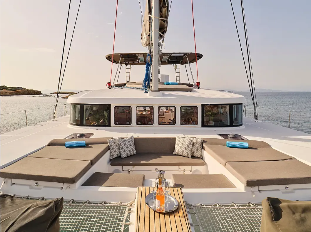 Deck of Sophia, a Lagoon 50 catamaran at Athens, Greece