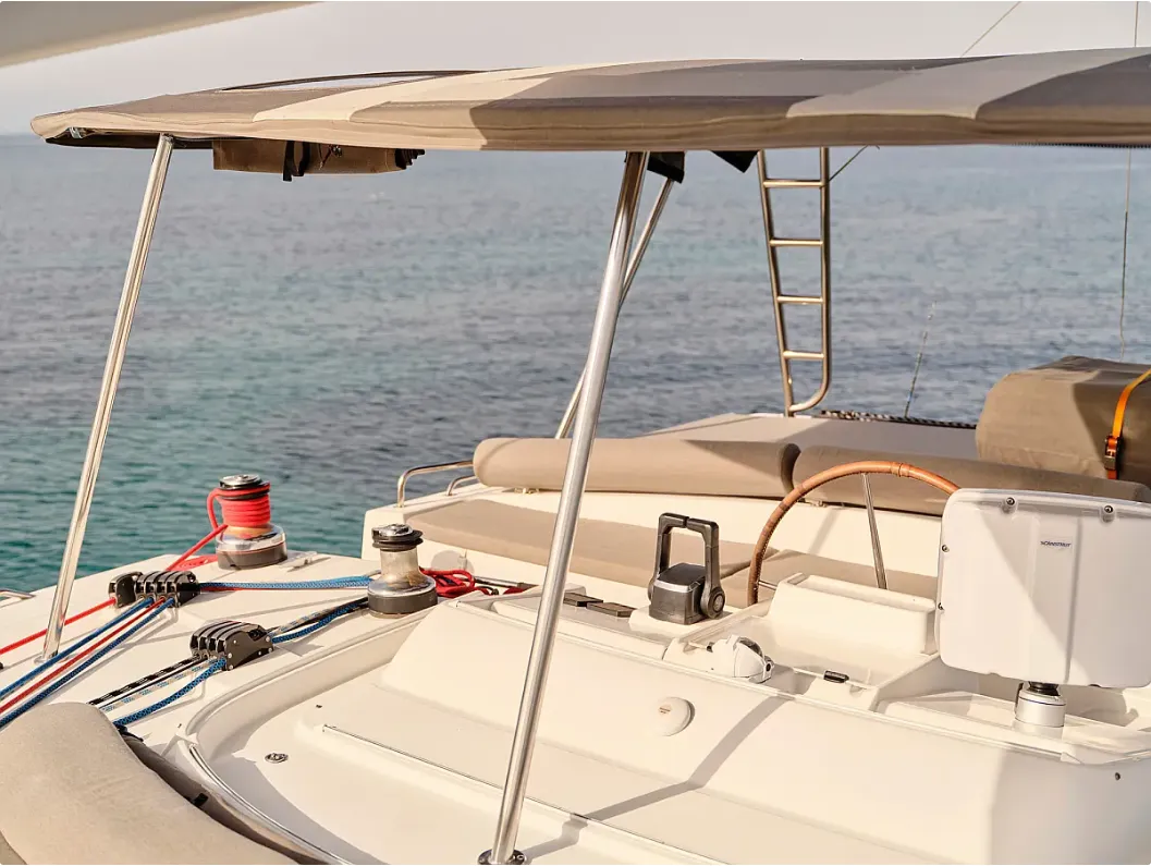 Cockpit of Sophia, a Lagoon 50 catamaran at Athens, Greece