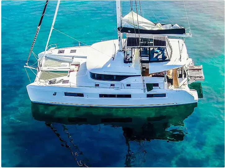 Exterior view of Sophia, a Lagoon 50 catamaran at Athens, Greece