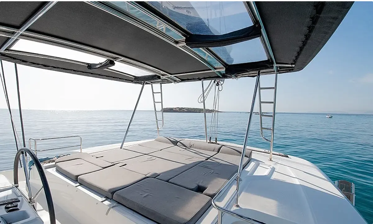 Deck of Sophia, a Lagoon 50 catamaran at Athens, Greece