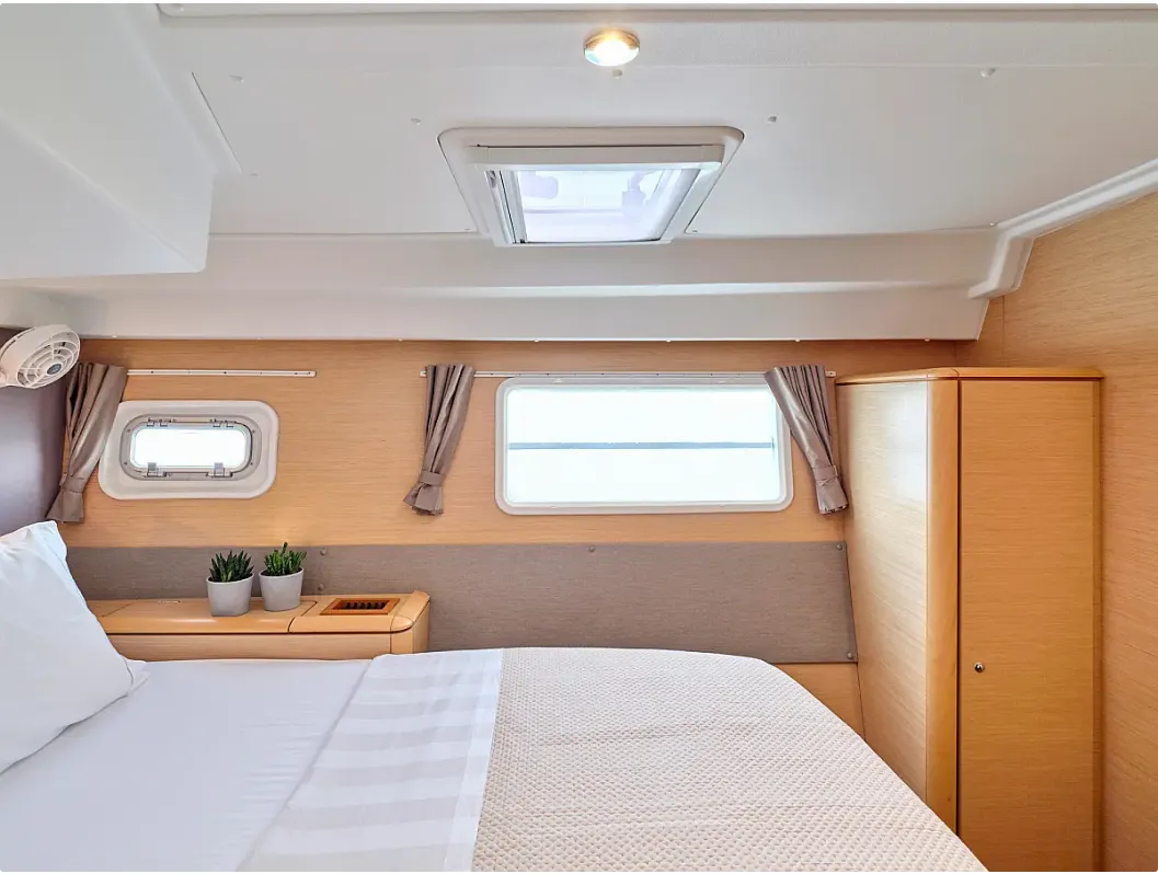 Cabin on Sophia, a Lagoon 50 catamaran at Athens, Greece