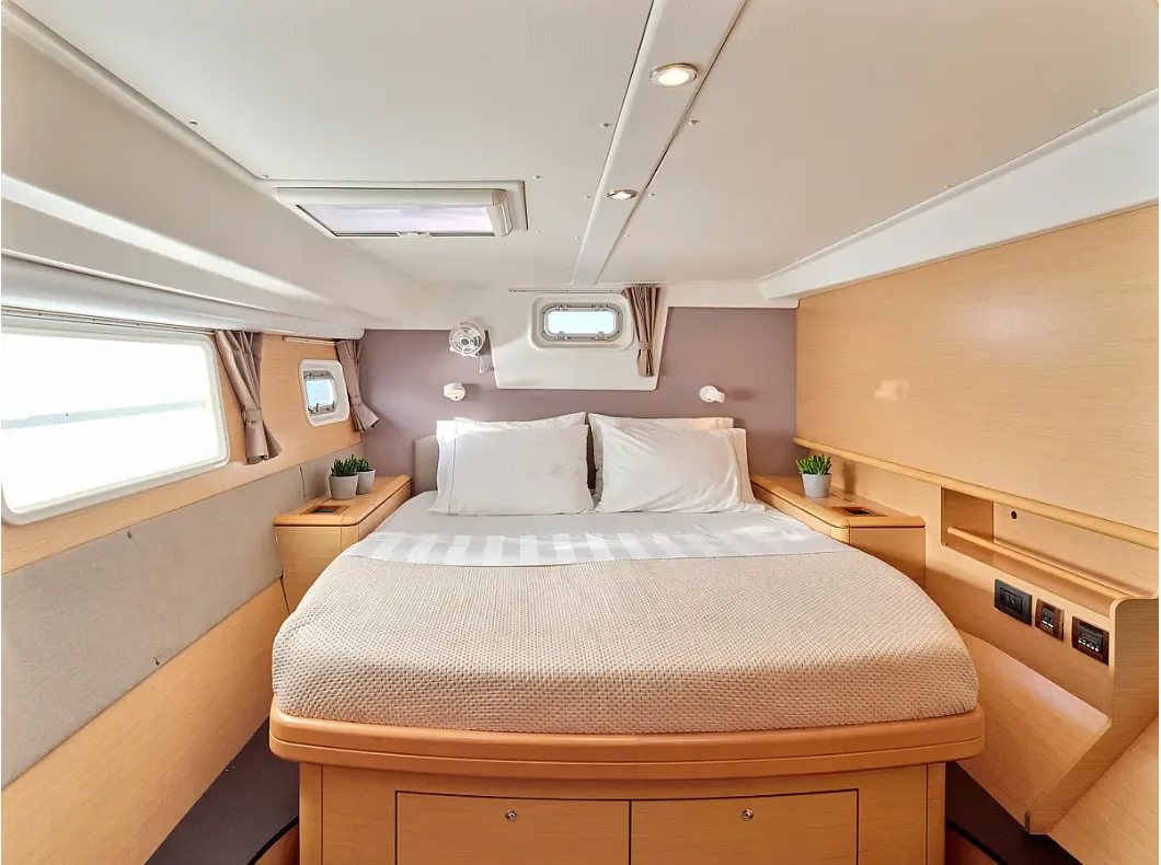 Cabin on Sophia, a Lagoon 50 catamaran at Athens, Greece