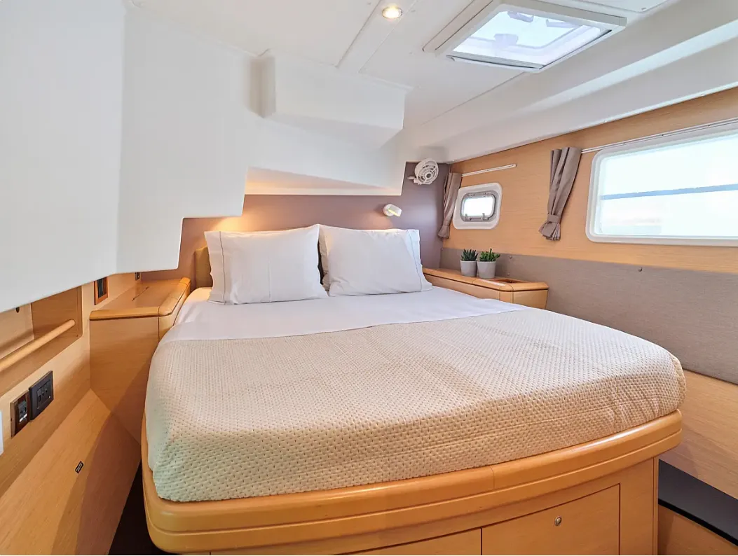 Cabin on Sophia, a Lagoon 50 catamaran at Athens, Greece