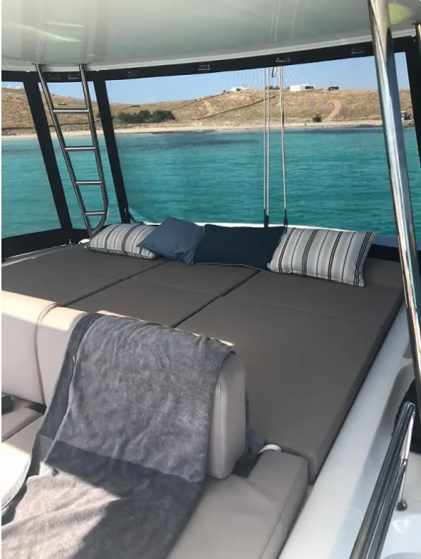 Deck of Sophia, a Lagoon 50 catamaran at Athens, Greece