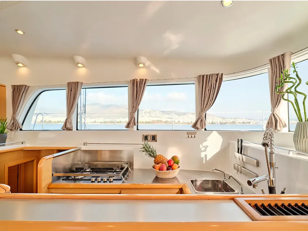 Galley of Sophia, a Lagoon 50 catamaran at Athens, Greece