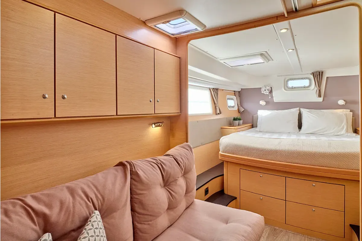 Cabin on Sophia, a Lagoon 50 catamaran at Athens, Greece