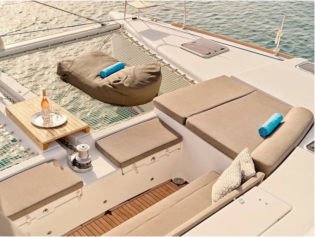 Deck of Sophia, a Lagoon 50 catamaran at Athens, Greece